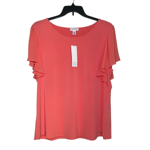 Calvin Klein coral with chiffon flare short sleeves blouse sz 1X - Picture 1 of 8